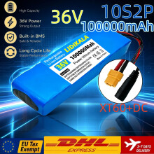 LIDIKALA Lithium-Ionen-Akku 36V 100000mAh mit BMS, XT60+DC-Stecker und 42V 2A Ladegerät für E-Bike und Roller