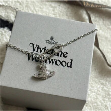 (High-version titanium steel silver Saturn) Silver Rhinestone Saturn Safety Pin Necklace for Women, Trendy Pendant Jewellery