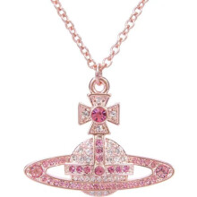 (Rose gold pink diamond) Silver Saturn Planet Necklace for Ladies, Crystal Rhinestone Orb Pendant, Fashion Jewellery Gift