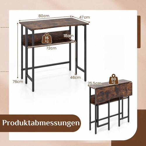 Small Folding Desk with Storage Shelf - Rustic Brown