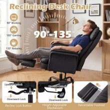 Ergonomic Office Chair with Retractable Footrest, Black