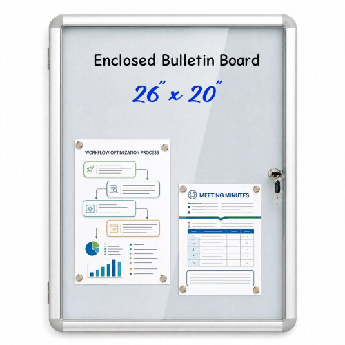 Lockable Display Case, Magnetic Whiteboard, 84x54 cm, Silver