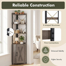 5-Tier Grey Corner Shelf with Cabinet and Fall Protection