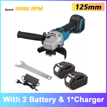 Podofo Winkelschleifer, 125 mm M14, bürstenloser Motor, 10000 U/min, 2 Gänge, für Makita 18V Akku, 2 Akku