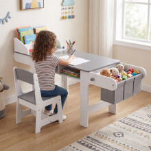 Kinderkunsttafel en -stoelset met papierrol, grijs