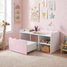 Kinderboekenplank en speelgoedorganizer met uitschuifbare lade - Roze