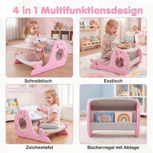 Kinderactiviteitentafel met bankje en verstelbare schildersezel - Roze