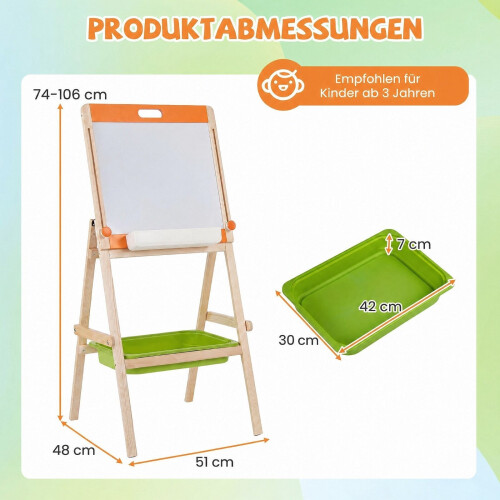 2-in-1 kindertekentafel met magnetisch whiteboard en schoolbord