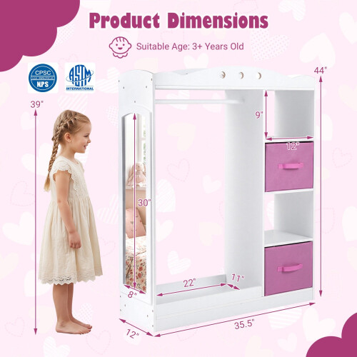 Kinderverkleedkast met spiegel en planken – Wit 2