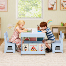 Kindertafel- en stoelenset 4-in-1 met krijtbord, blauw