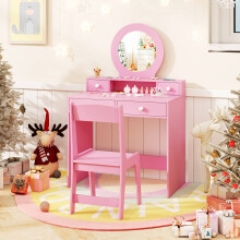 Roze kinderkaptafelset met spiegel en stoel – MDF & acryl