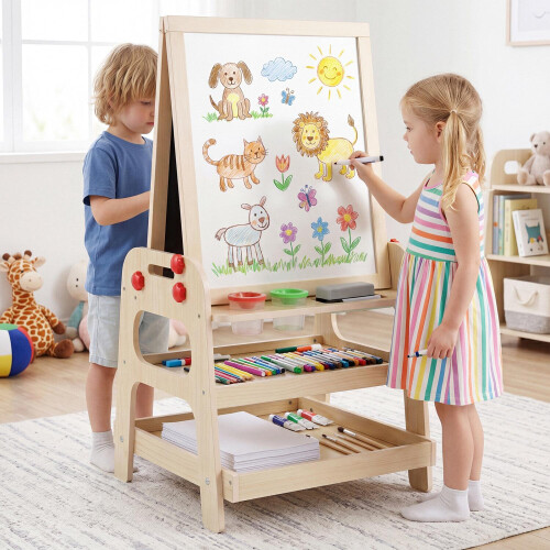 Kindertekentafel met magnetisch whiteboard en knikkerbaan 1