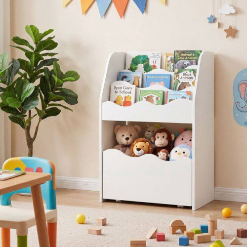 Kinderboekenkast met uitschuifbare lade – wit 1