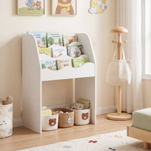 Kinderboekenkast met uitschuifbare lade – wit 2