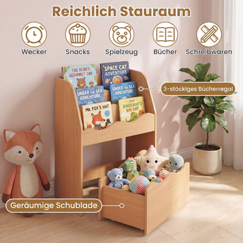 Houten kinderboekenkast met uitschuifbare lade 2