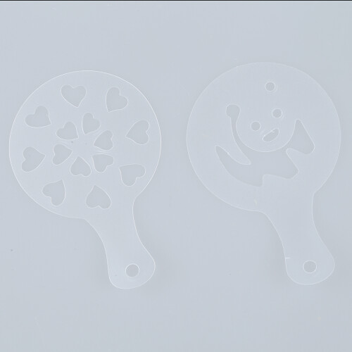 12 Pcs Cappuccino Coffee White Stencils Template Strew Flowers Pad Duster Spray 2