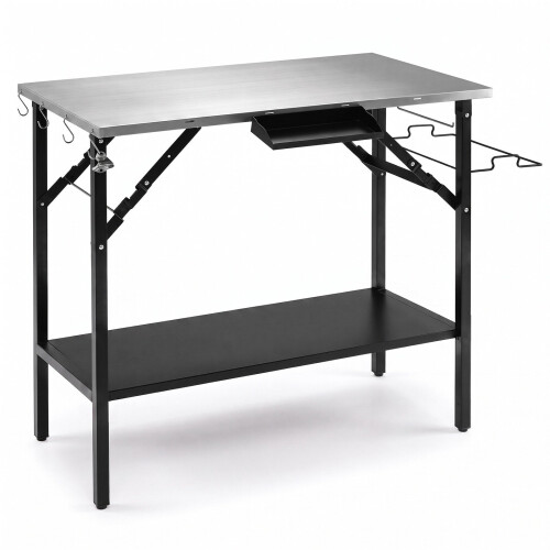 Folding Camping Table with Stainless Steel Top & Spice Rack