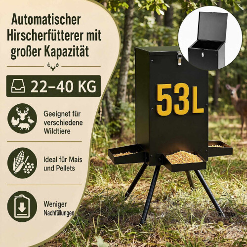 Gravity Deer Feeder, 90LB Capacity, 4 Trays, Galvanized Steel