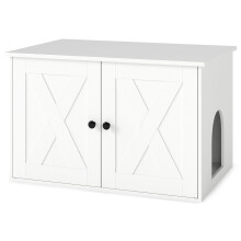 Wooden Cat House with Divider & Washroom - White