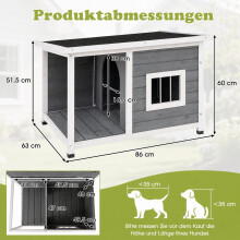 Wooden Doghouse with Veranda & Weatherproof Roof, Grey