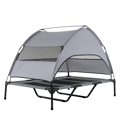 Elevated Dog Bed with Canopy, Grey, Outdoor & Indoor Use