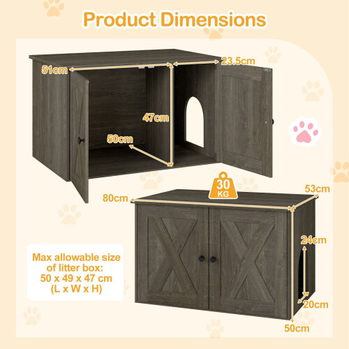 Wooden Cat House & Litter Box Enclosure with Divider