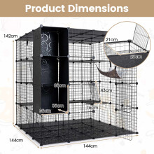 Modular XXL Cat Enclosure with Hammock, Black, 144x144x142 cm