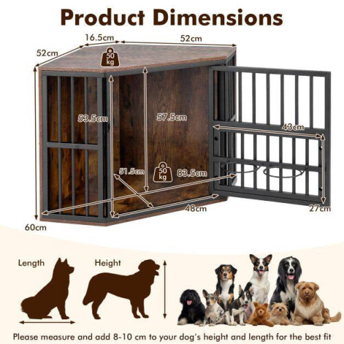 Corner Dog Crate & TV Stand with Adjustable Bowl Rack 1