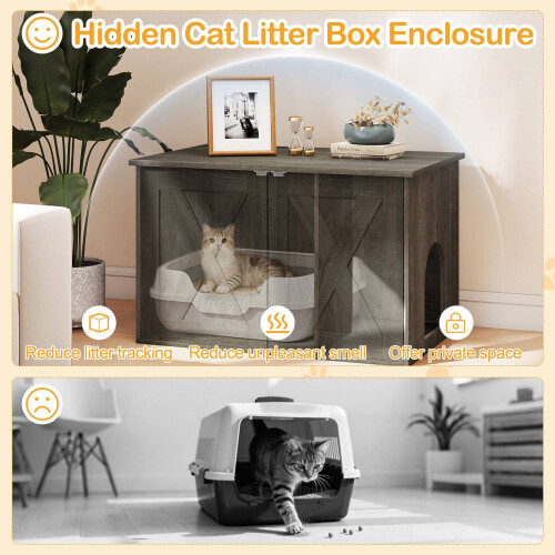 Wooden Cat House & Litter Box Enclosure with Divider 1