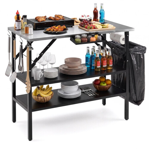 Folding Camping Table with Stainless Steel Worktops 2