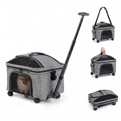 Rolling Pet Carrier with Telescopic Handle and Wheels 1