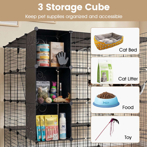 Modular XXL Cat Enclosure with Hammock, Black, 144x144x142 cm 1