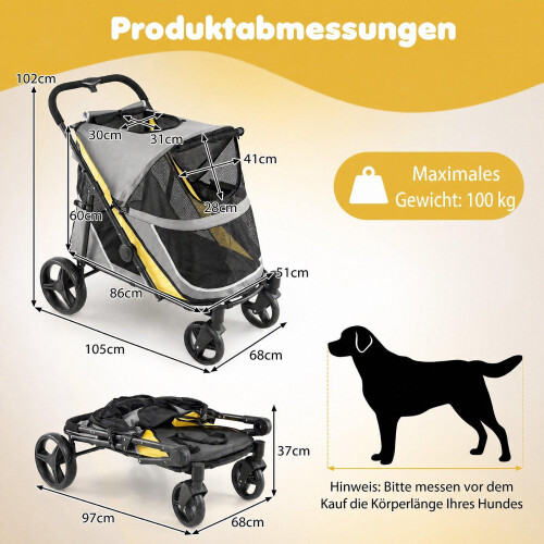 Heavy Duty Dog Stroller with Foot Brake, Yellow, 220 lbs Capacity 1