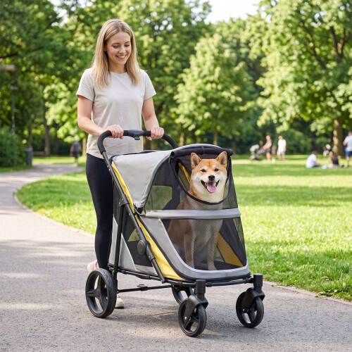 Heavy Duty Dog Stroller with Foot Brake, Yellow, 220 lbs Capacity 2