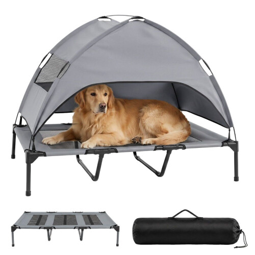 Elevated Dog Bed with Canopy, Grey, Outdoor & Indoor Use 1