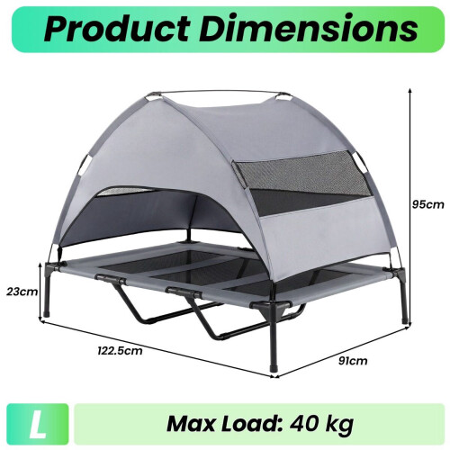 Elevated Dog Bed with Canopy, Grey, Outdoor & Indoor Use 2