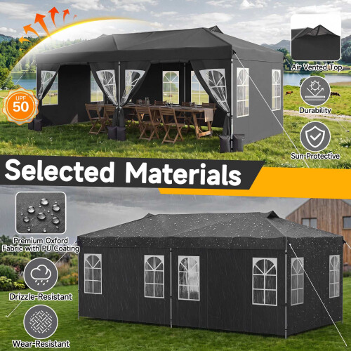 10 x 20 FT Pop Up Canopy Tent with 6 Sidewalls, Adjustable Height