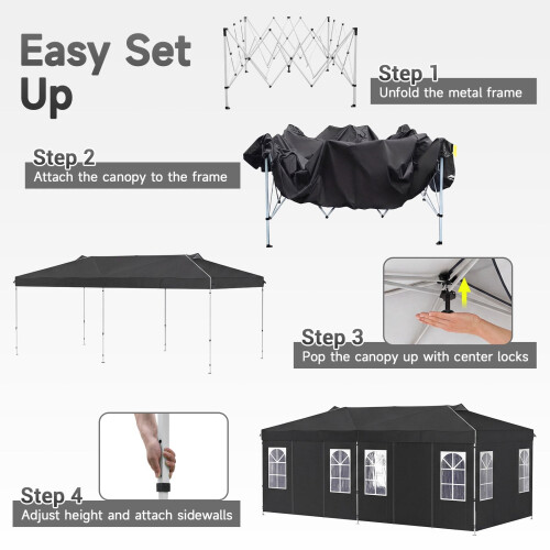 10 x 20 FT Pop Up Canopy Tent with 6 Sidewalls, Adjustable Height 2