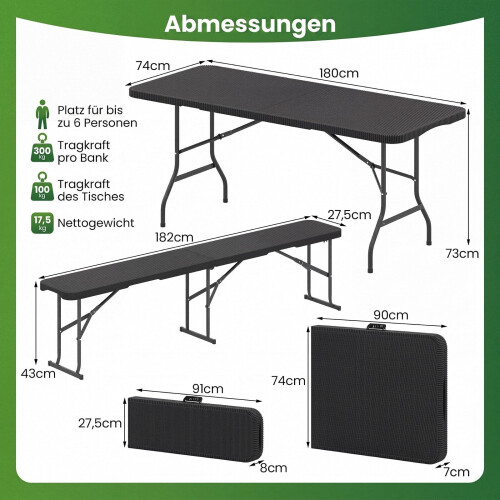 Folding Rattan-Look Garden Table, HDPE Top, Black 1