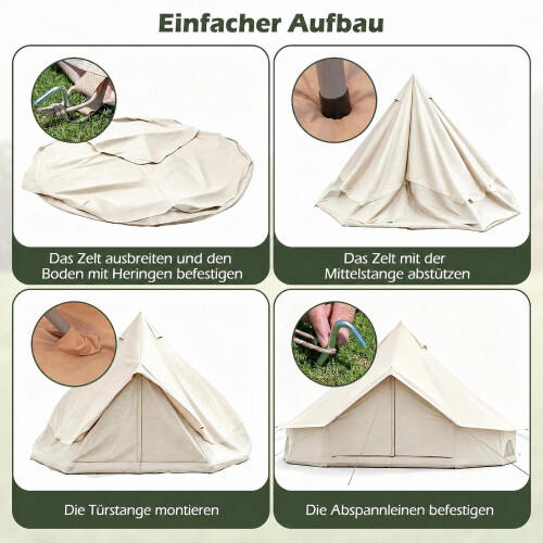 Waterproof Bell Tent with Stove Jack, Mesh Windows, Beige 1