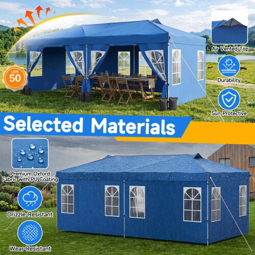 10 x 20 FT Pop Up Canopy Tent with 6 Sidewalls, Blue 2