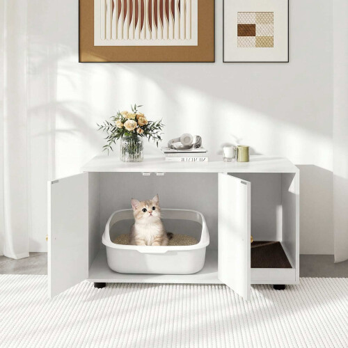 Wooden Cat Litter Box Enclosure with Scratching Board 2