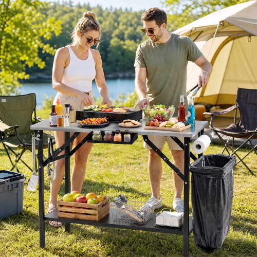 Folding Camping Table with Stainless Steel Top & Spice Rack 1