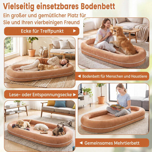 Removable Human Dog Bed with Plush Blanket - Brown 1