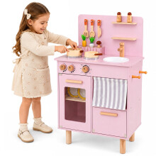 Kids Wooden Play Kitchen Set, Pink - Sink, Stove, Storage