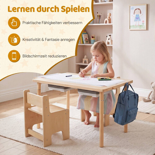 Kids Adjustable Activity Table & Chair Set, Natural Wood