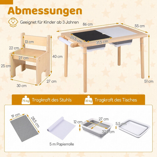 Kids Sensory Table Set with Adjustable Height & Storage Bins