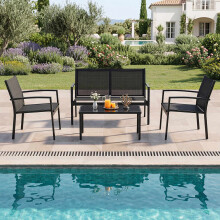 4-Piece Patio Furniture Set with Glass Table & Metal Frame
