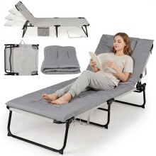 Foldable Sun Lounger with Adjustable Backrest & Cushion