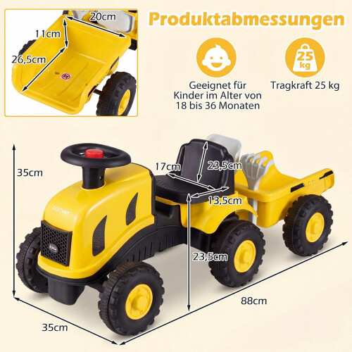 Toddler Ride-On Push Car with Trailer, Ages 18-36 Months